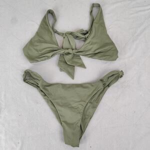 Frankie's Bikinis Bikini Set Women Large Army Green Tie Front Two-Piece Swimsuit